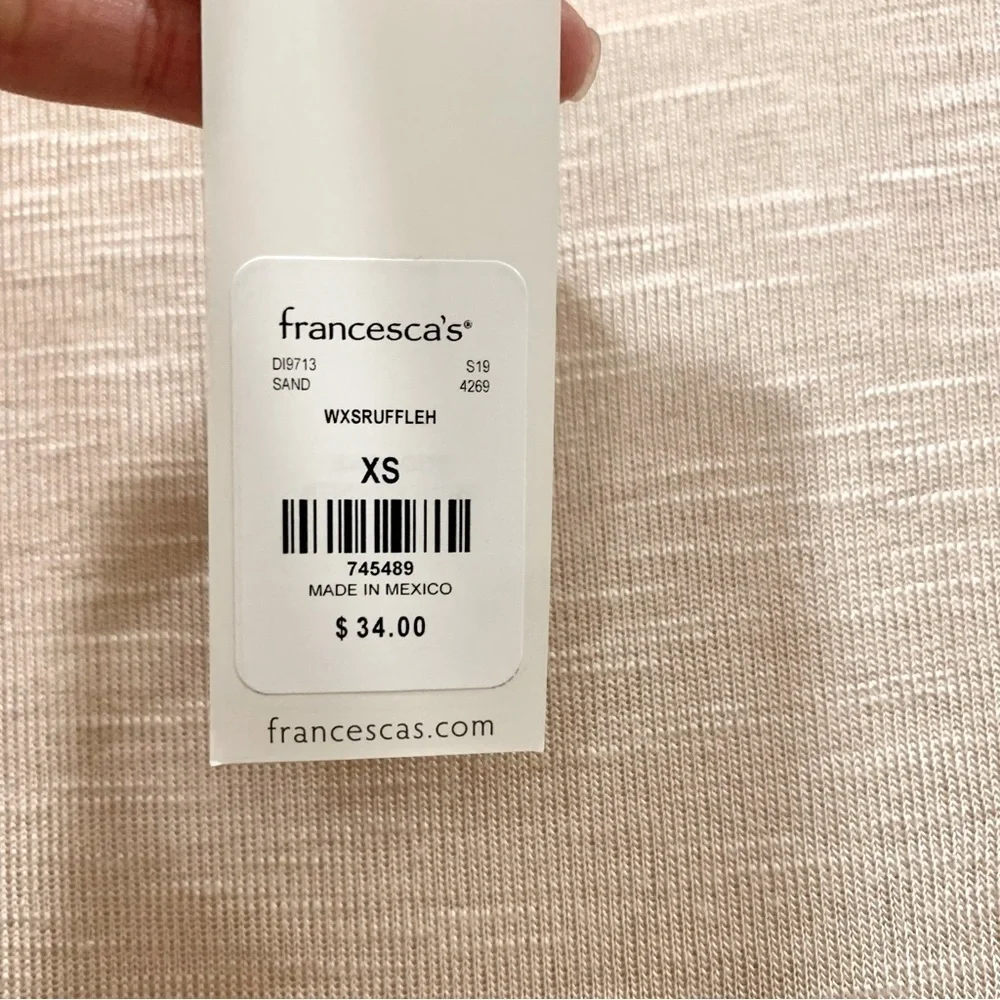 Francesca’s Beige Sand Ruffle Hem Tee Shirt T-Shirt - Picture 12 of 13